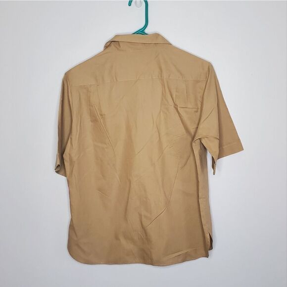 Lady Manhattan 16 Short Sleeve Button Down Shirt Tan Front Breast Pockets - Picture 4 of 7